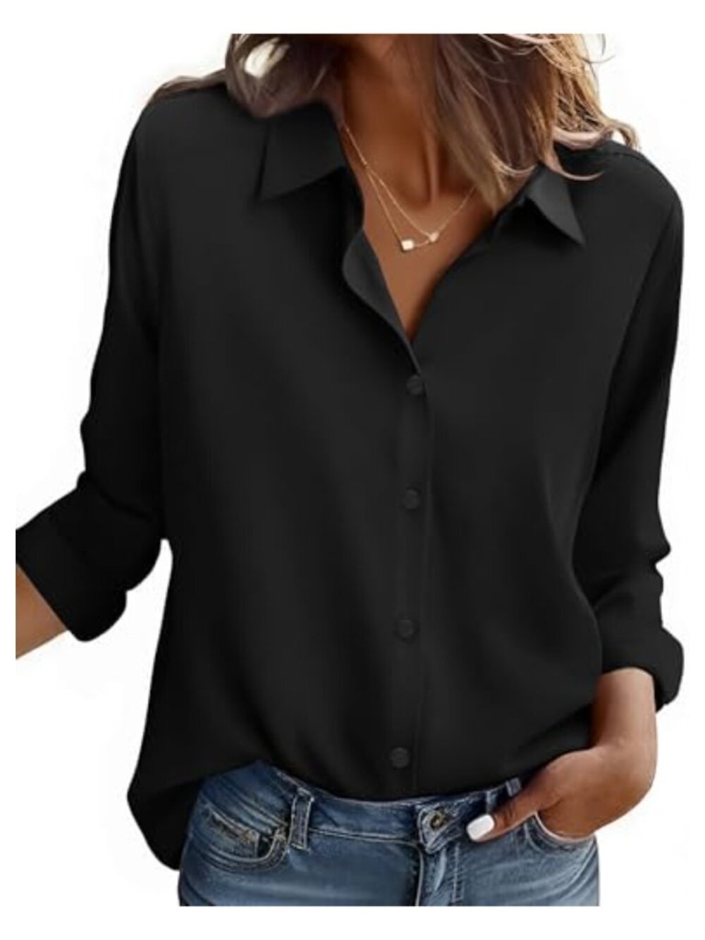 Women's Button Down Shirt Long Sleeve V-Neck Floral Blouse Business Casual
